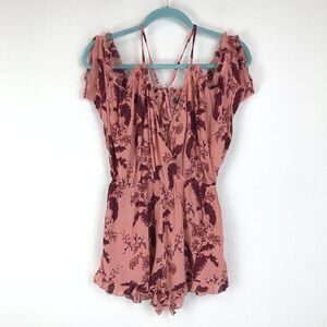 Topshop Cold Shoulder Romper Playsuit Women's Size Small Floral Ruffle Pink
